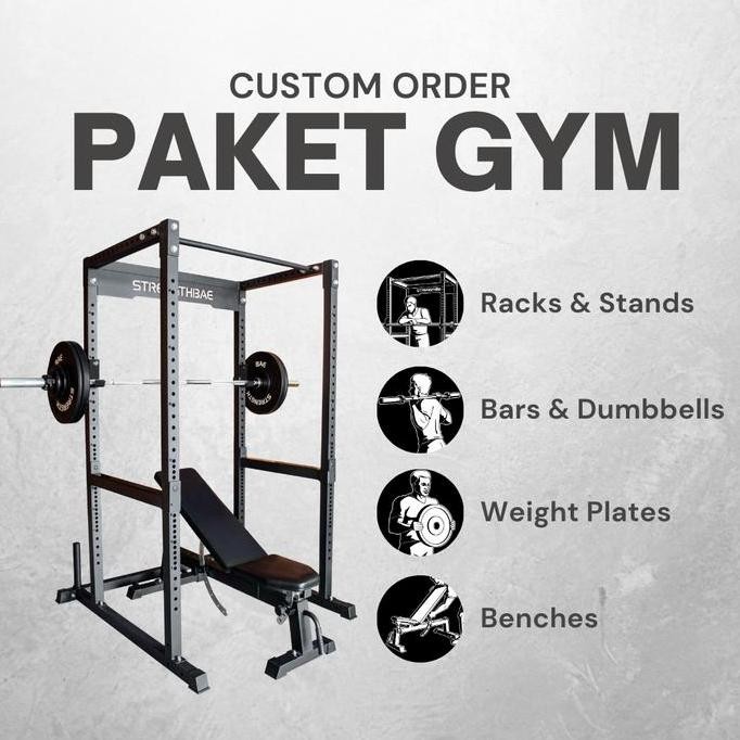 Promo Alat Fitness Home Gym STRENGTHBAE Bench Press 1 2 3 Sisi Power Rack COD