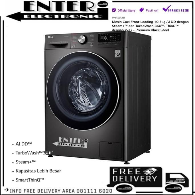 LG FV1450S1B - MESIN CUCI FRONT LOADING LG INVERTER 10,5 KG FV 1450S1B