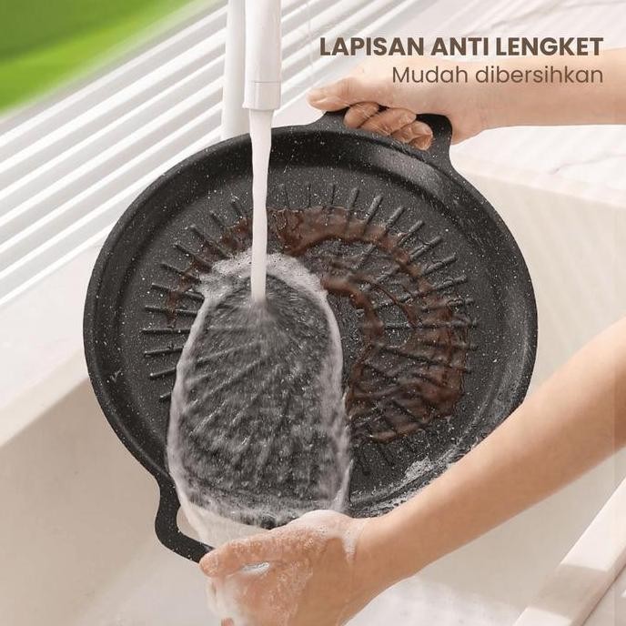 Grill Pan Ala Korea 34Cm Ukuran Tebal Dan Kokoh Muat Banyak Anti Lengket Kitchenware Alat Aluminium 