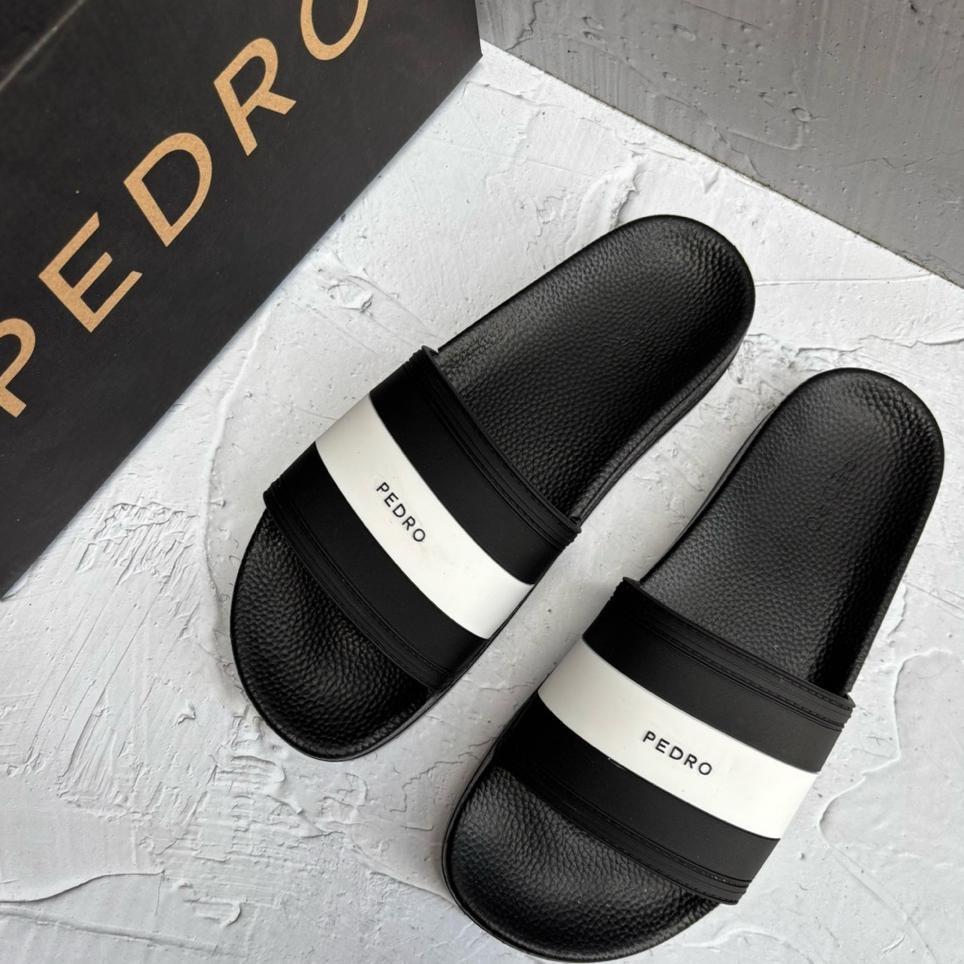 Sandal Slip On Qdr1230 Hitam Strip Putih