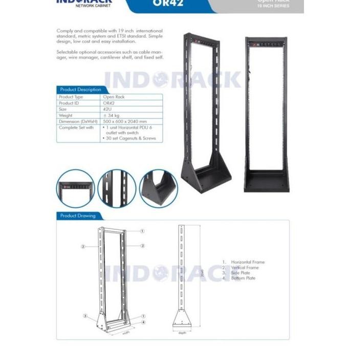 OR42 Open Rack 42U INDORACK Rak 42U Rack Server Modem Audio WIfi INDORACK OR42 Open Rack 19"