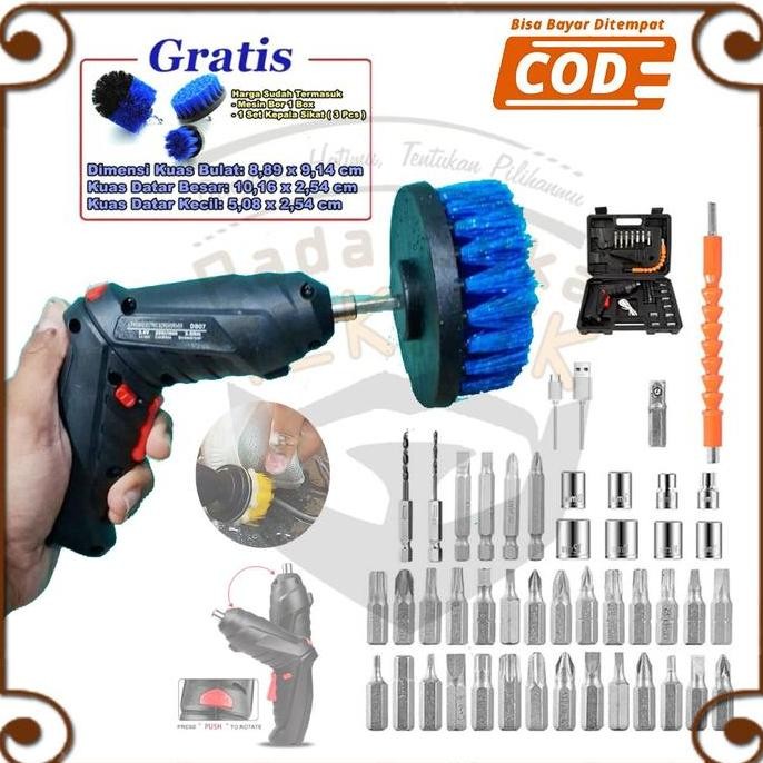 Mesin Bor Mini Obeng Cordless Screwdriver Sikat Pembersih Cuci Sepatu Laundry