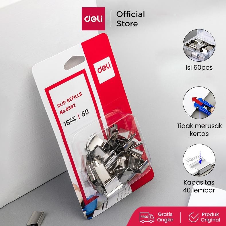 

Promo Deli Fastener Clip Refill / Refill Binder Clip / Isi Penjepit Kertas Otomatis Isi 50 Kapasitas 40 Lembar 8592 Promo