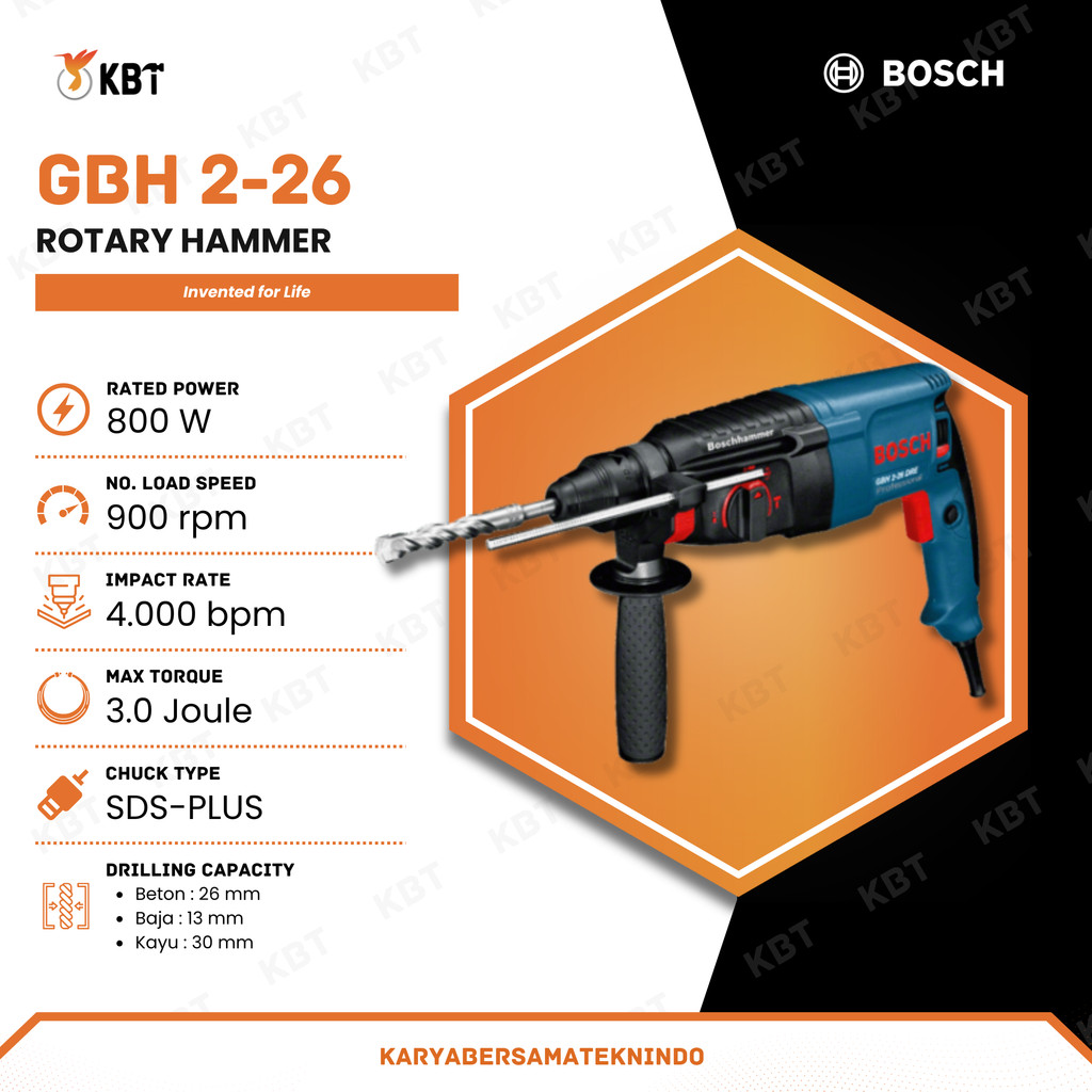 MESIN BOR HAMMER BOSCH 3 FUNGSI (SDS+) GBH 2-26 DRE 800 W