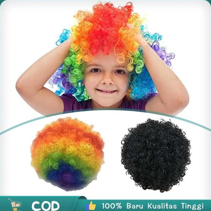 Rambut Badut Warna Warni Rambut Badut Rambut Palsu Kribo Wig Keriting Hitam