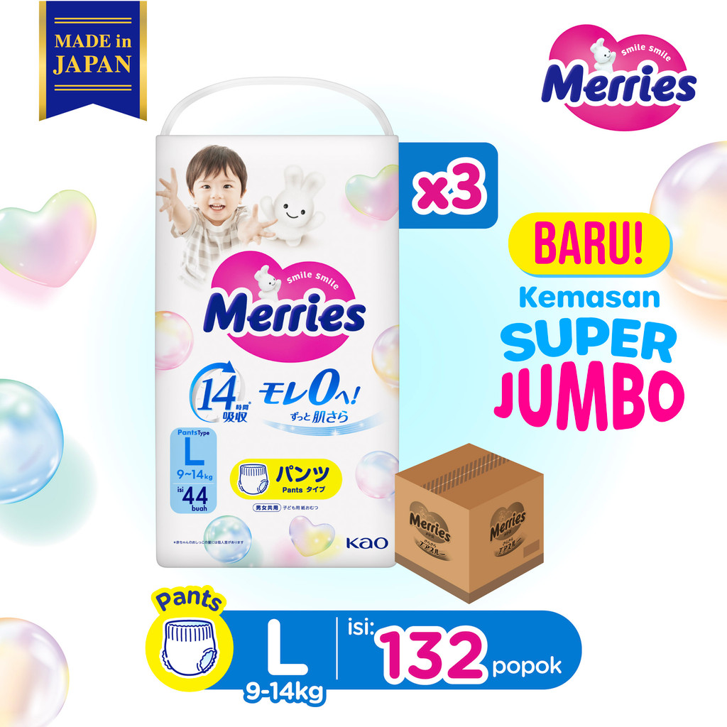Merries Premium Popok Bayi Celana L (9-14)kg isi 44 pcs Carton