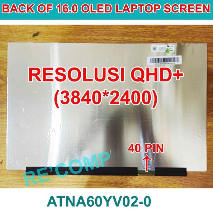 Layar Led Lcd Oled 16.0 Inch Qhd+ Atna60Yv02-0 New Stok