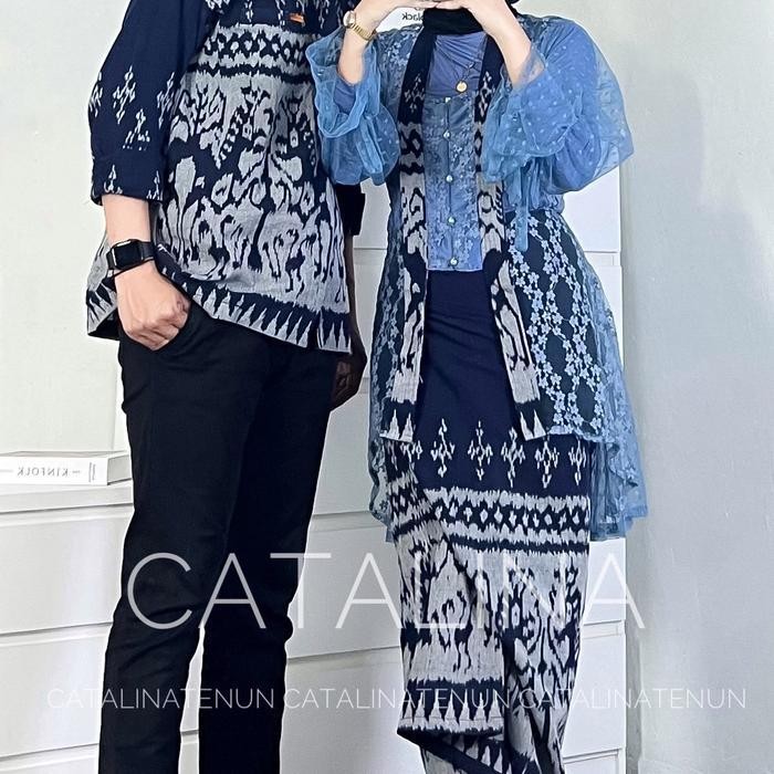 Couple Tenun Kebaya Widuri New Sumba Navy Baju Kondangan Couple One Set Wanita Outfit Kondangan Lili