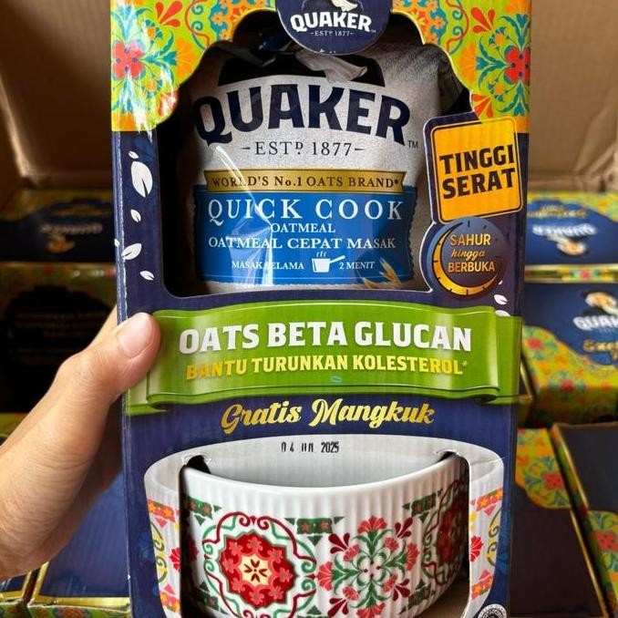 

Agen distributor makanan ringan snack cemilan hampers lebaran sarapan pagi quaker oats beta glucan quick cook oatmeal bungkus biru cepat masak box paket mangkuk cantik murah berkualitas H56