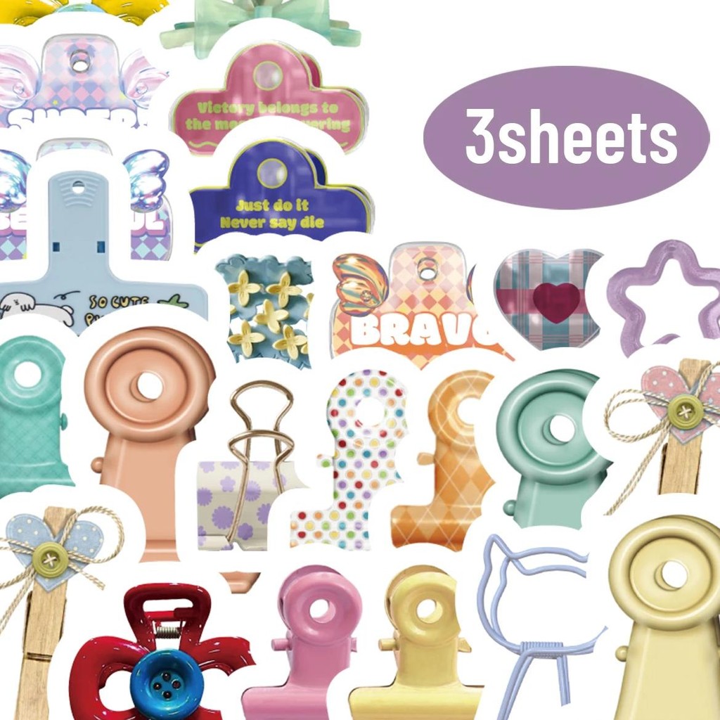 

3Sheet Cute Dopamine Clip Patterned Stickers For Notebooks, Water Bottles, Suitcases And Cell Phones, Envelopes, Kids Stickers