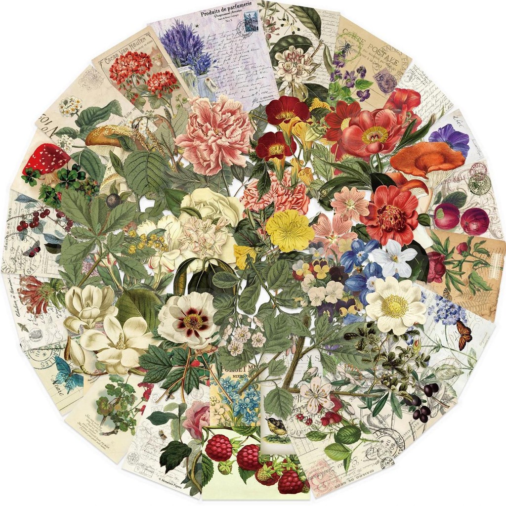 

50Pcs Transparent Flower Stickers Cute Vintage Transparent Floral Plant Decorative Decals For Scrapbook Laptops Diy Sticker Toy