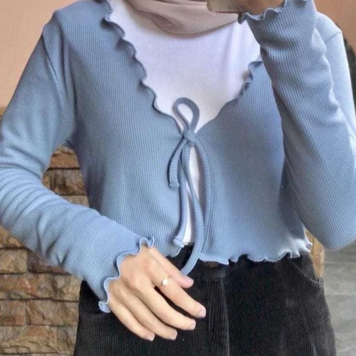 Cardan Korean Style Crop Knit El Tali Depan Outfit Wanita Kekinian Outer Crop Wanita