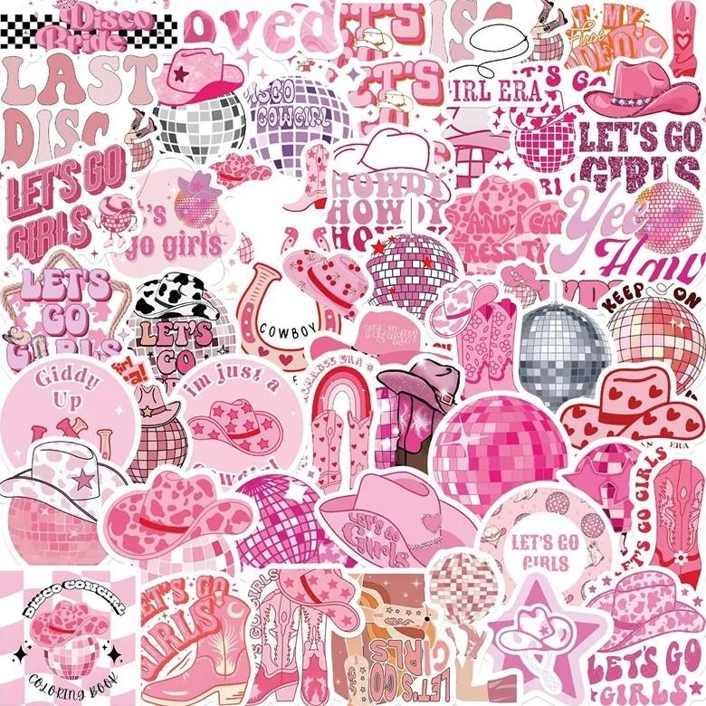 

10/30/50Pcs Cute Girl Cowboy Sticky Pvc Sticker Aesthetic Stationery Pink Diy Decoration Scrapbooking School Supplies For Kids