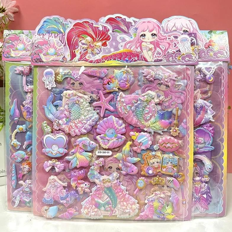 

1Pc Beautiful Colorful Cartoon Mermaid 3D Bubble Pvc Stickers Kawaii Girls Stationery Diy Decoration Cute Kids Rewards Toy Gifts