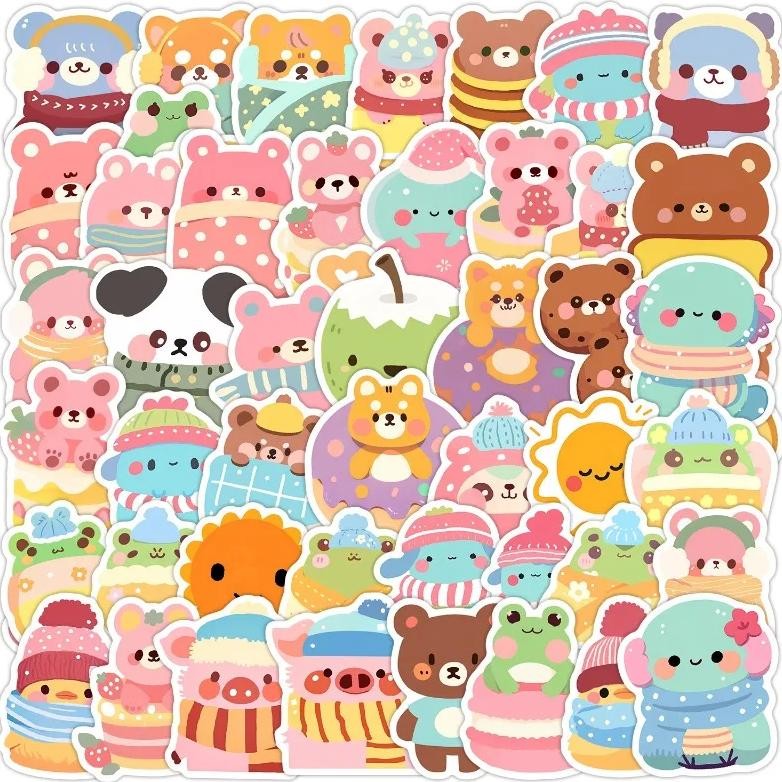 

50Pcs/Set Cute Cartoon Scrapbook Sticker For Kids Fashion Sweet Puppy Bear Journal Decal Diy Decor Guitar Phone Case Sticker