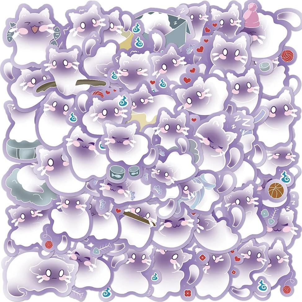 

50Pcs Cute Cat Graffiti Stickers Cute Cartoon Animal Notebook Phone Notebook Decorative Stationery Stickers