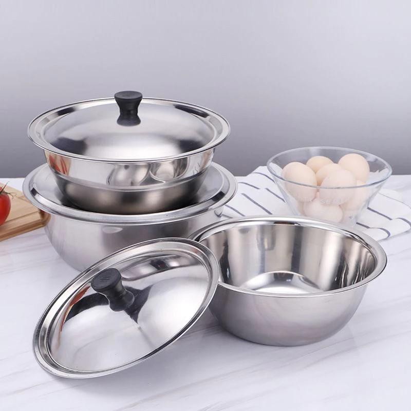 Mangkok Baskom Wadah Kobokan Stainless Dengan Tutup Waskom Enamel Bunga Tahan Karat Baskom Tutup