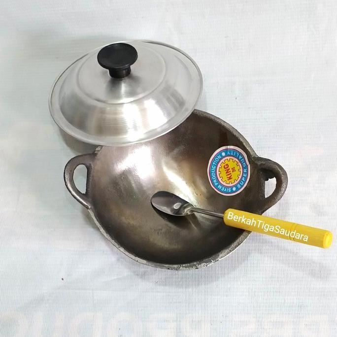 Murah Kuali Serabi Wajan Serabi,Kue Cucur Besi Tebal +Tutup+1Cukilan