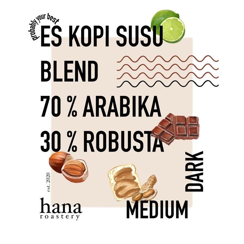 

BLEND ES KOPI SUSU - 70/30 Arabika Robusta - 200 gram - Biji Espresso Roast - Hana Roastery