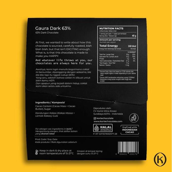 

Korte Gaura Dark Chocolate Bar