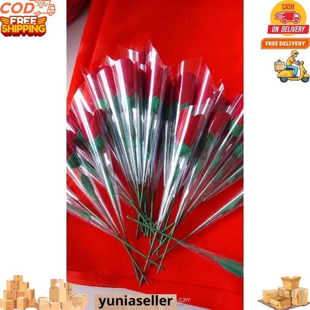 

[Ready]Bunga Mawar Kain Flanel Gratis Bungkus Plastik Pita Cod