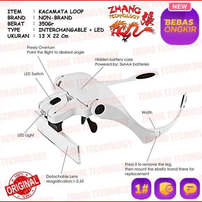 

Sale Helm Kacamata Pembesar Reparasi Jam 5X Magnifier 2 Led 9892B2 Original