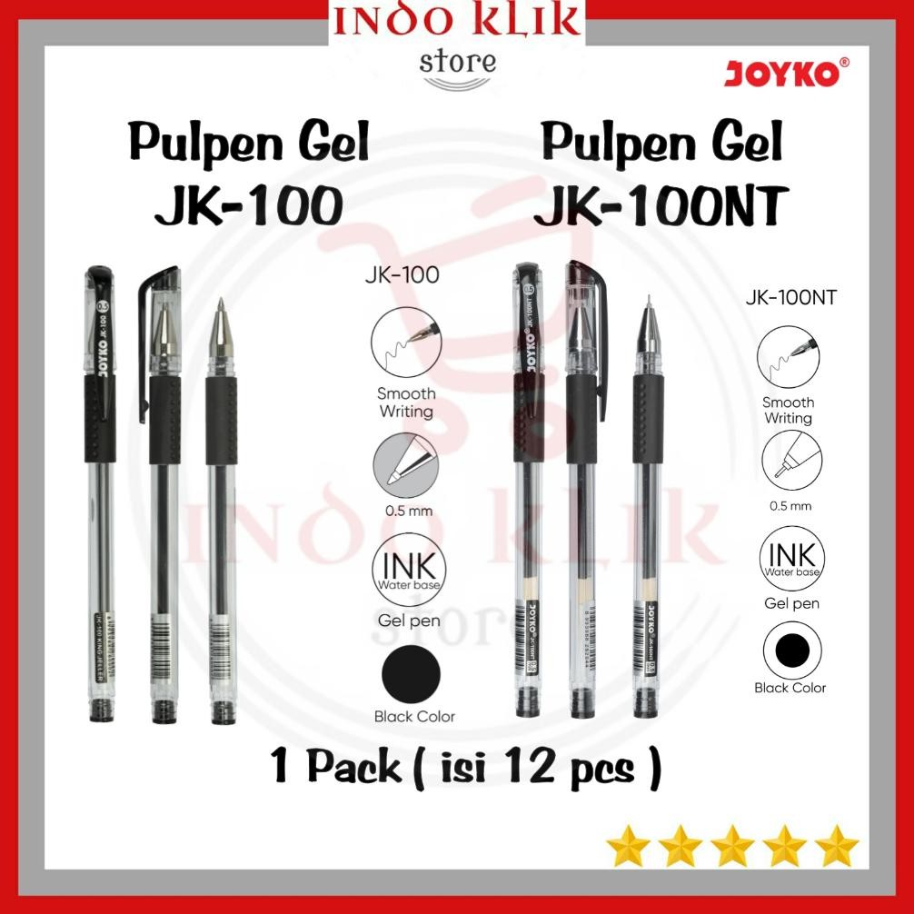 

Pulpen Gel Joyko JK 100 / JK 100 NT / Runcing / Jarum 0.5mm Pen Jel Hitam Merah Biru DiM