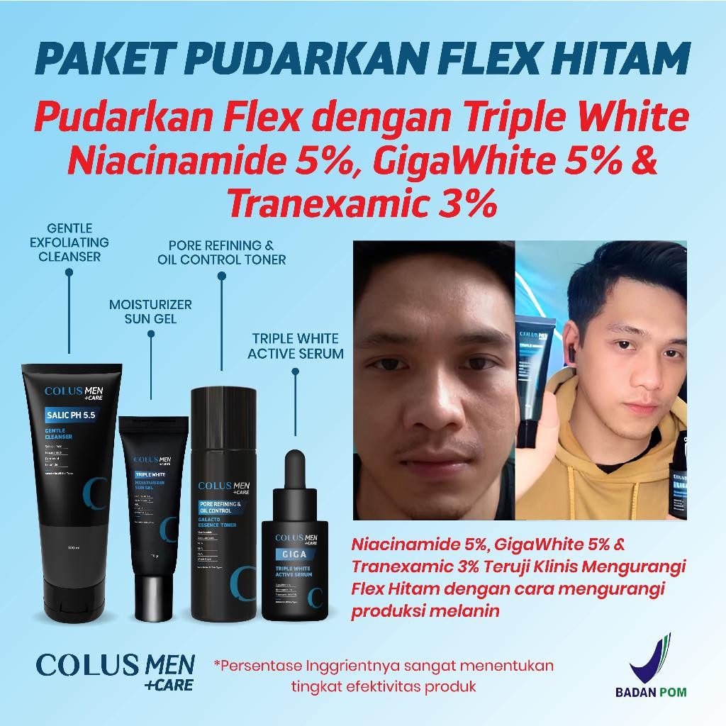Colus Men Paket Skincare Bebas Flex Hitam | Skincare Pria Tranexamic Acid 3% | Sabun Muka Pria | Ski