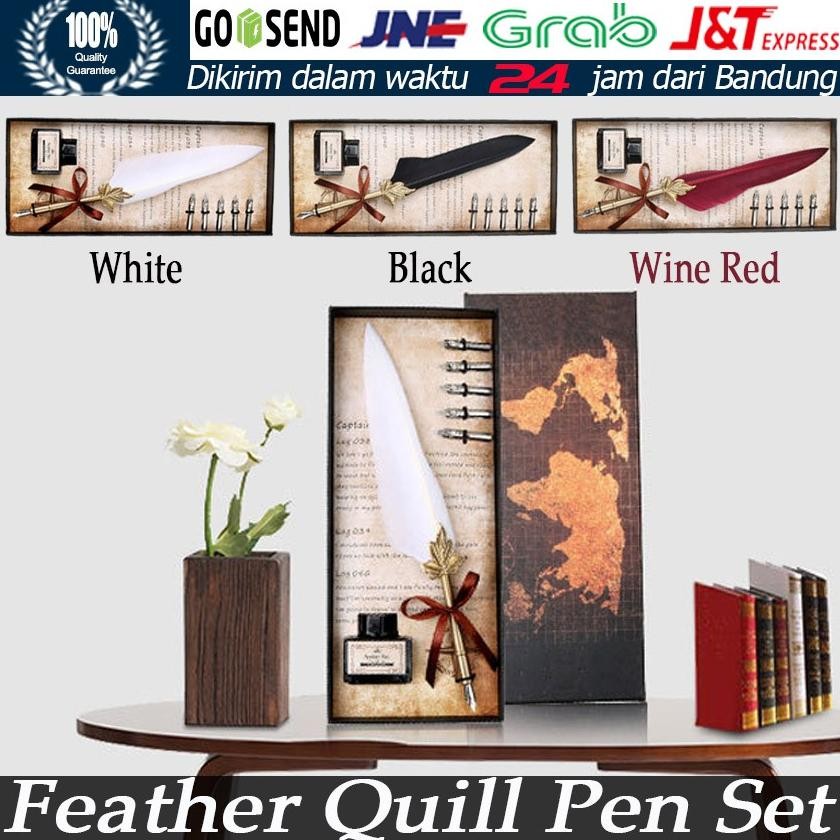

Pulpen Bulu Pena Fountain Kaligrafi Stainless Vintage Retro dengan Kotak Alat Tulis Pena Hadiah Font DiM