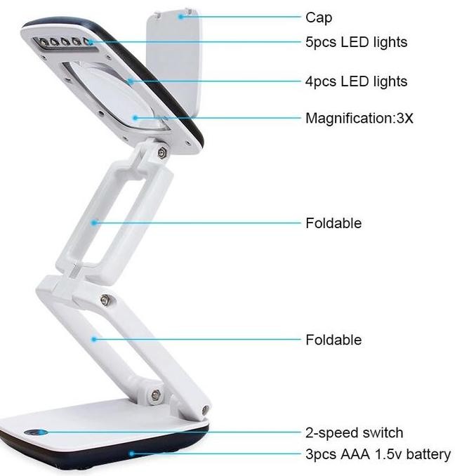 

Sale Kaca Pembesar Lipat Multi Fungsi Dengan Lampu Led/ Magnifying Glass. Standing Style Mikroskop