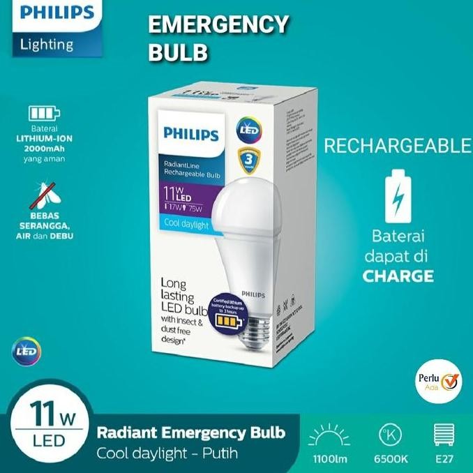 Philips Led Rechargeable 11W Lampu Emergency Putih 6500K 11 W 11 Watt Radiantline Bulb