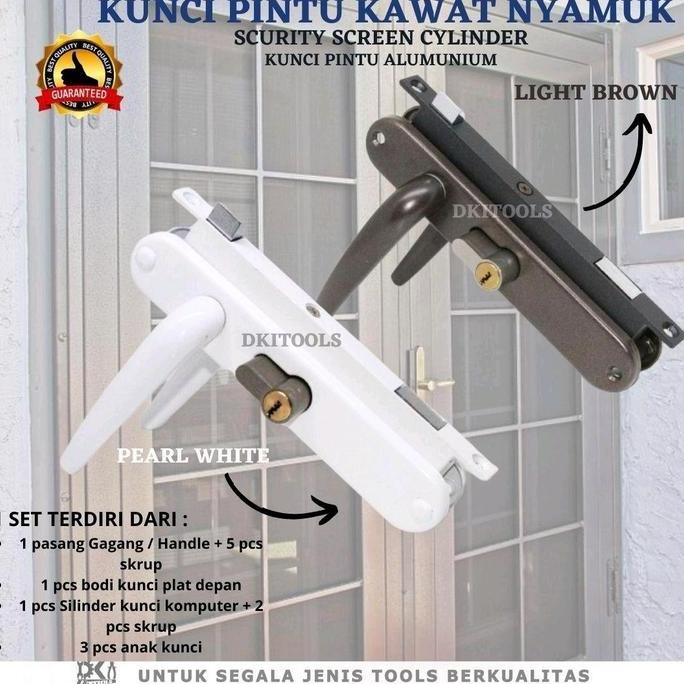 Handle Kunci Pintu Kawat Nyamuk Aluminium Komplit Dengan Cylinder - Merk Galassia Stainless Red Hand