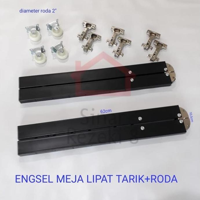 Engsel Meja Lipat Tarik + Roda / Fold Lemari Meja Tarik Dorong