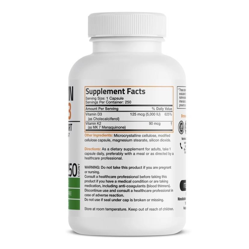 BRONSON - Vitamin D3 K2 MK7 Vitamin D3 5000 IU - 250 Capsules