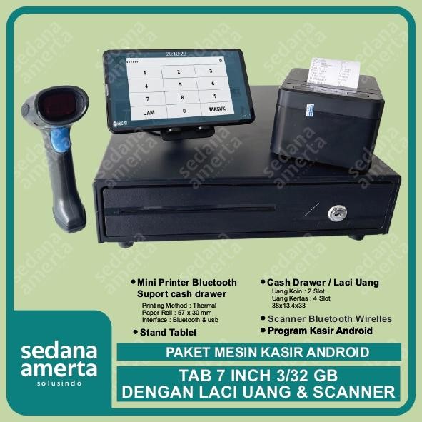 Paket Mesin Kasir Android Pos Tablet/Tab 7 Inch 3/32Gb - Paket Lengkap : Tab, Laci Uang/Cash Drawer,