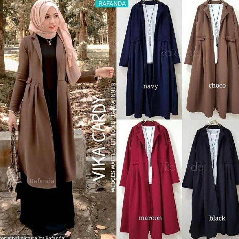 vika cardy cardigan wanita muslim modis bahan wedges waffle fit to XL LD 98-110