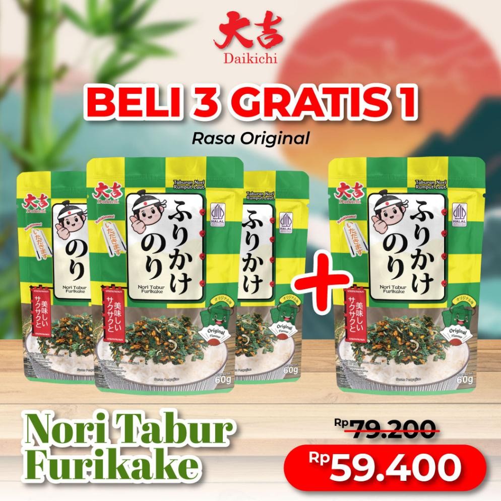 

Promo (Beli 3 Gratis 1) Nori Tabur Furikake Rumput Laut Panggang Campuran Ikan Teri 60G J-42