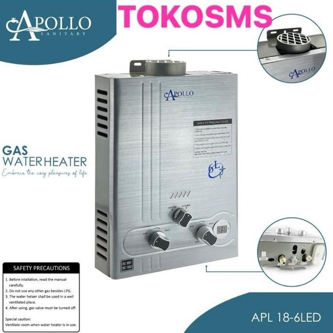 Water Heater Gas Apollo Apl 18 Led Pemanas Air Gas Instant 6 Liter / Menit Lcd Suhu Digital