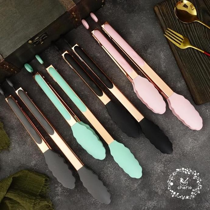 

Terlaris Chefio Tongs Stainles Rosegold / Capitan Tahan Panas /Penjepit Makanan