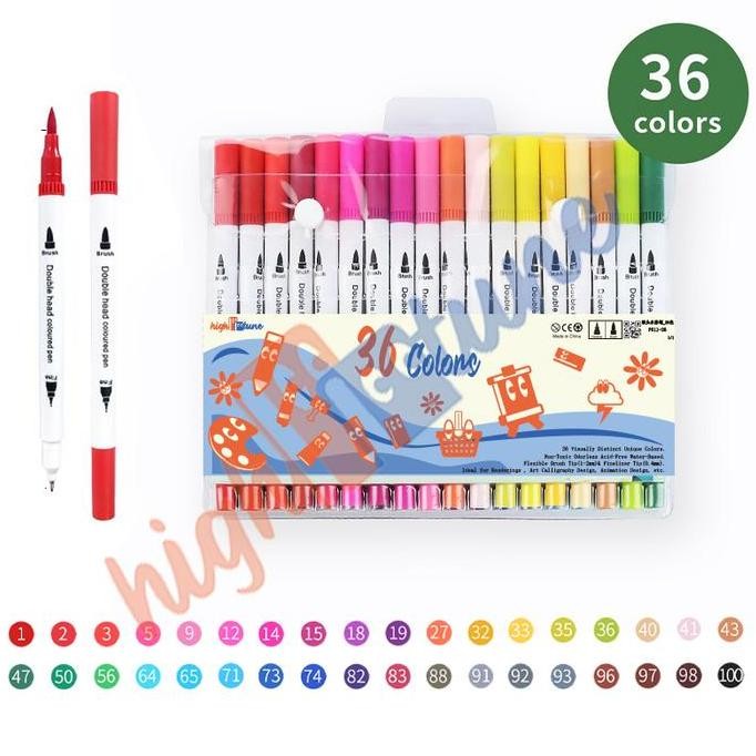 

New Product - Hightune Color Brush Pen Brushpen Spidol Kaligrafi Set Double Tip 12/36/60/100 Warna Paint Marker - 12 Warna Kiarastoreku