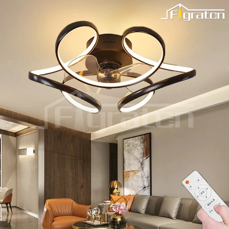 Lampu Gantung Kipas Minimalis Ceiling Fan Lampu Plafon Chandelier 106W LED 3 Warna Ruang Tamu Kamar 