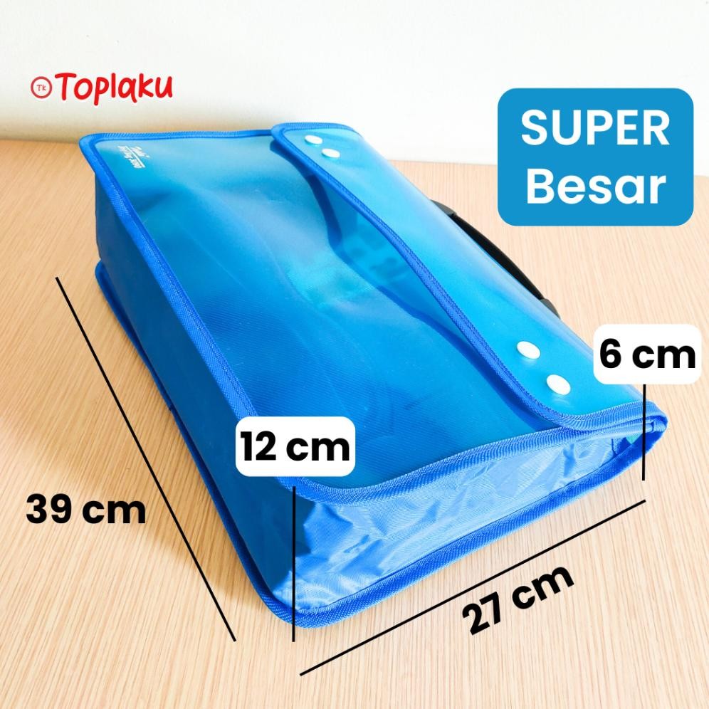 

HJK Tas Les Map Dokumen BESAR Anti Air plastik zipper Kancing File F4 A4 Sekolah Buku Document Bag 3090