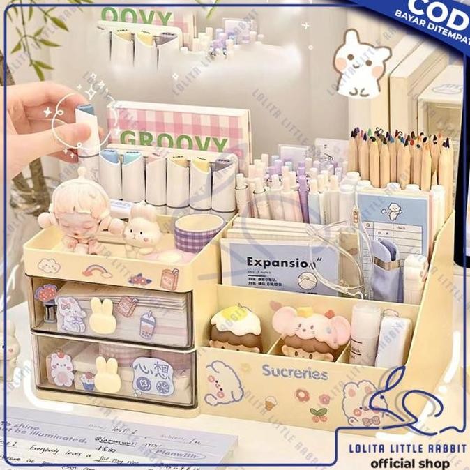 

[SOSHOP] RAK PLASTIK DENGAN LACI 2 TINGKAT MOTIF BUNNY DESK ORGINIZER / RAK KOSMETIK / RAK LACI MINI PENYIMPANAN ALAT TULIS SERBAGUNA IMPORT C1014