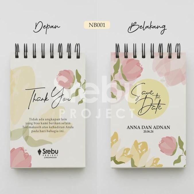 

(Isi 30 Pcs) Souvenir Notebook Pernikahan/Khitan/Seminar A7 Custom (Tema Flowers) Plastik Paper Stationery Co