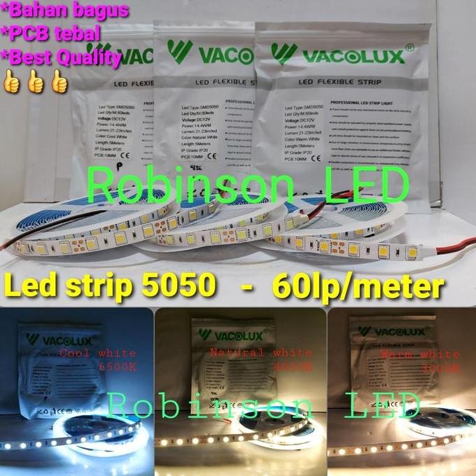 LED STRIP VACOLUX 5050 INDOOR 60LED 12V / LAMPU STRIP LED 5050 60 MATA