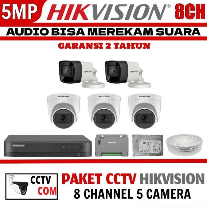 HARGA DISC - HIKVISION Paket CCTV 8 Channel 5 Kamera 5MP Turbo HD 2560P DVR 8 Port HDTVI Garansi 2 T
