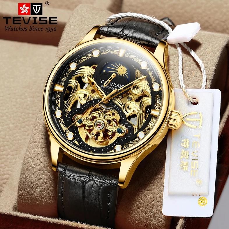 TEVISE New Watch Hollow out Waterproof Business Casual Watch Fully Automatic Men's Mechanical Watch 