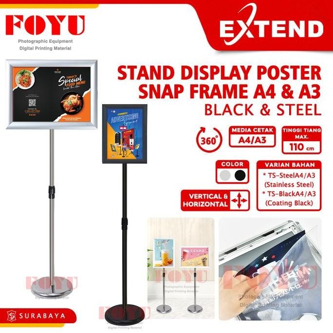 

Stand Display Banner Poster Snap Frame Coating Steel Black A3 A4 Sign Board Single Side Outdoor Indoor Tripod Standing Kaki Papan Tegak Satu Sisi Extend Clip Co