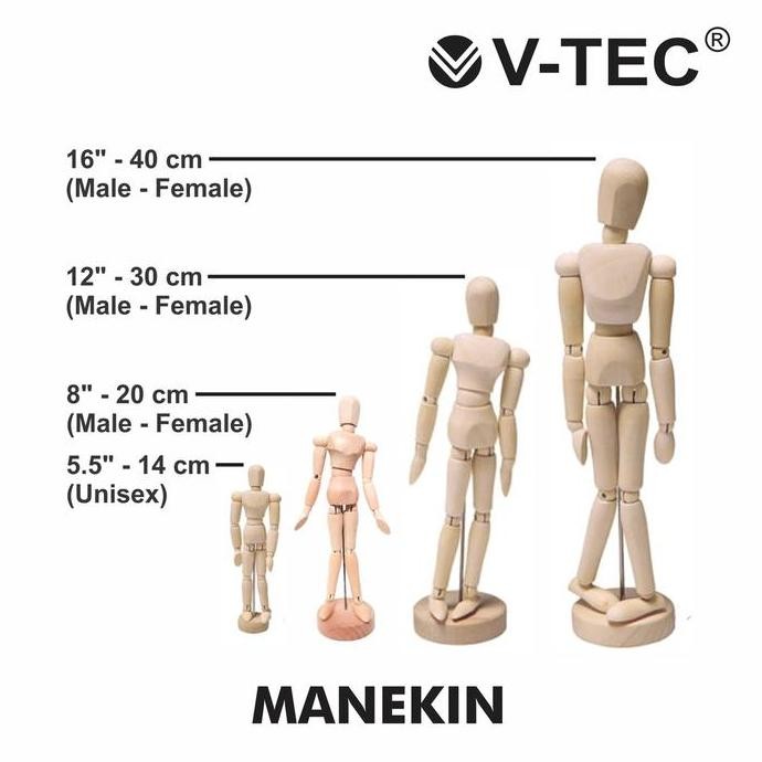 

Manekin Kayu V-Tec Wooden Mannequin Vtec 20 Cm & 30 Cm Manikin Male & Female Shabg Co
