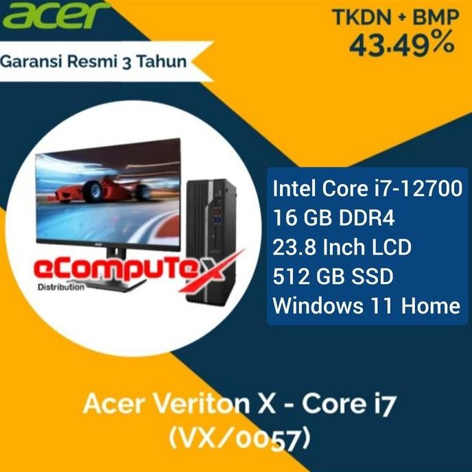 Pc Desktop Acer Veriton X (Vx/0057) I7-12700 16/512Gb 23.8" Tkdn Resmi New Stok